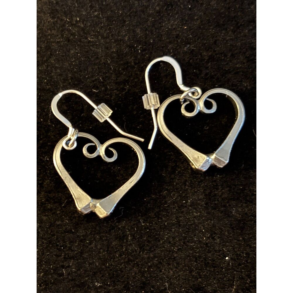 Hand-Forged Horseshoe Nail Heart Earrings